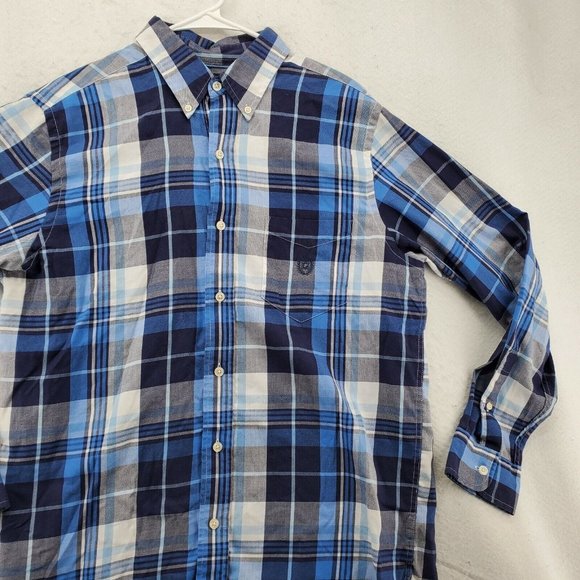 CHAPS Shirt Men's Long Sleeve Casual Button Up Collared Plaid Blue Medium - Picture 6 of 12